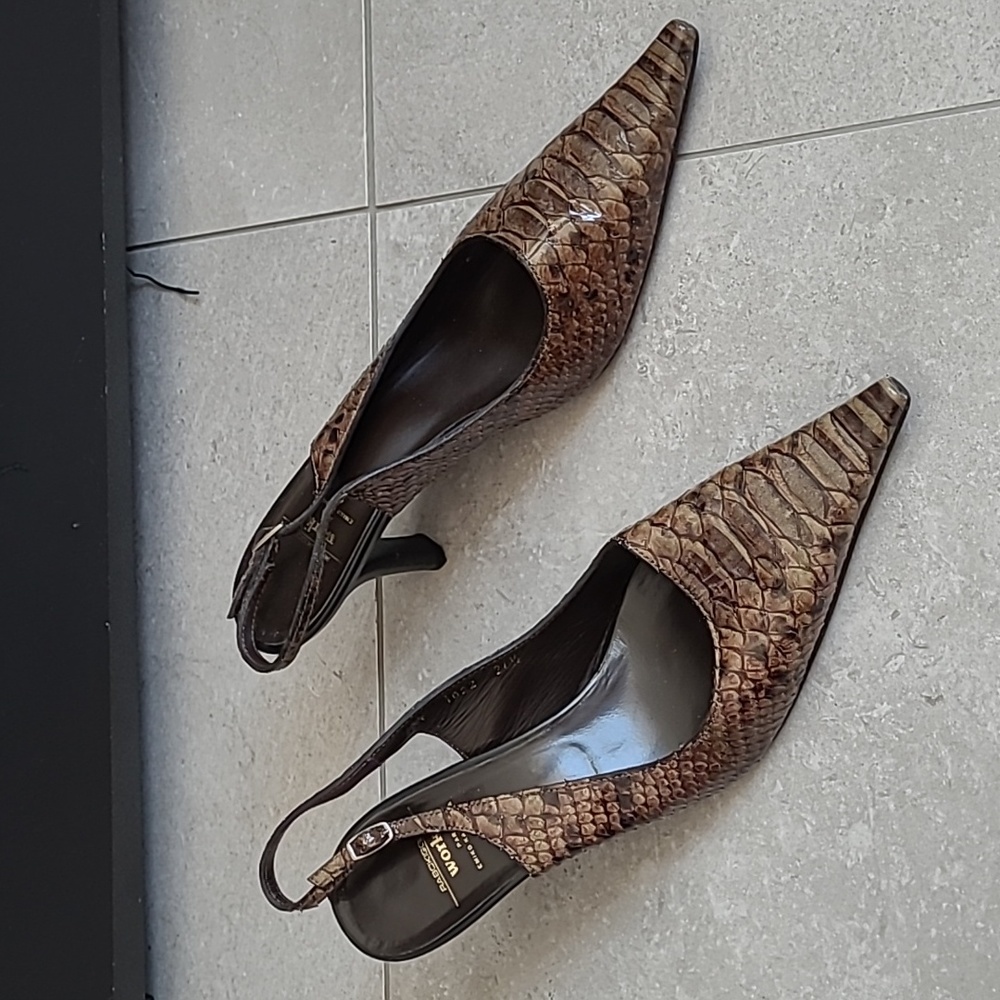 Patent Snakeskin Embossed Slingback Heels